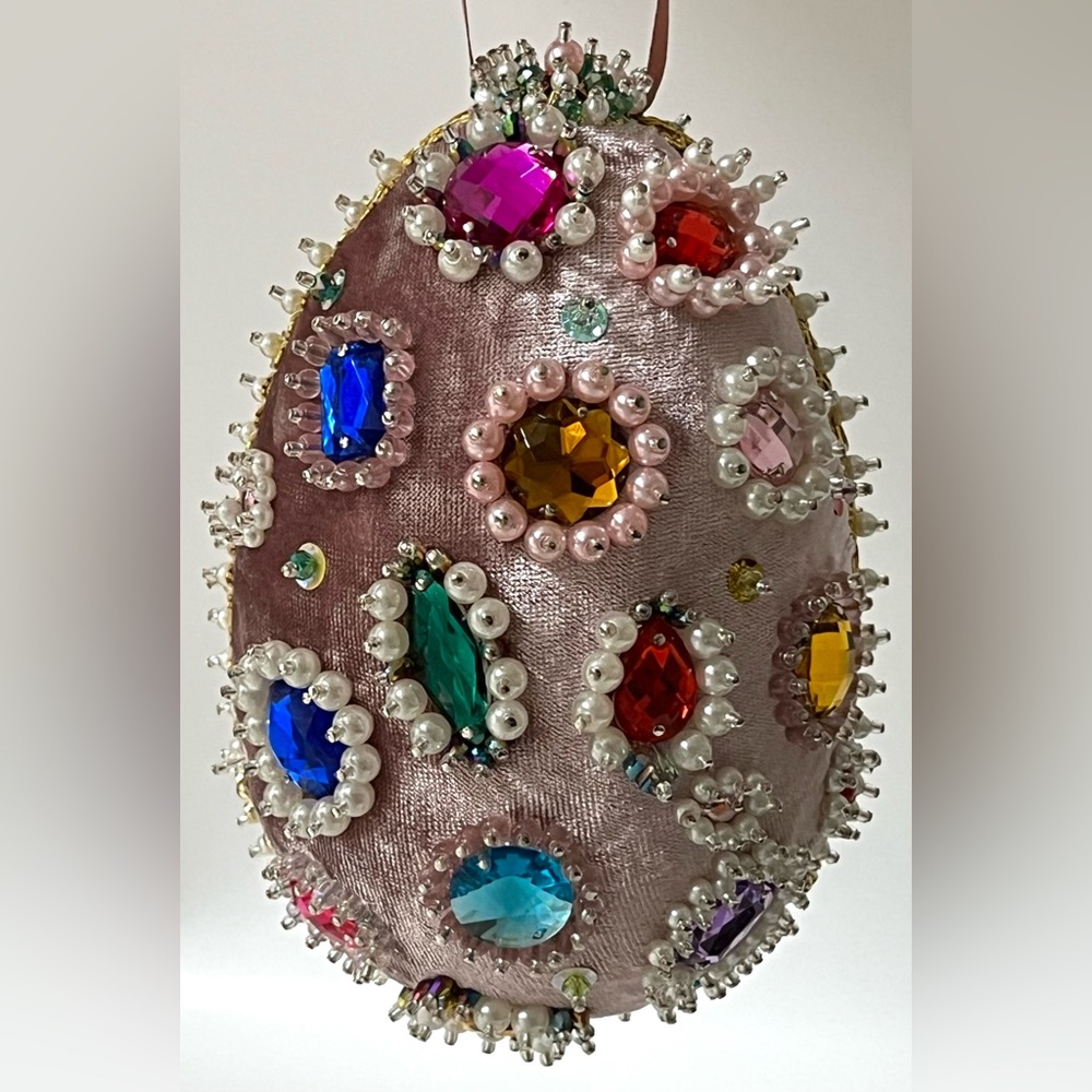 Handmade Vintage Style Easter Faberge Egg Push Pin Christmas Ornament Sequins 6"